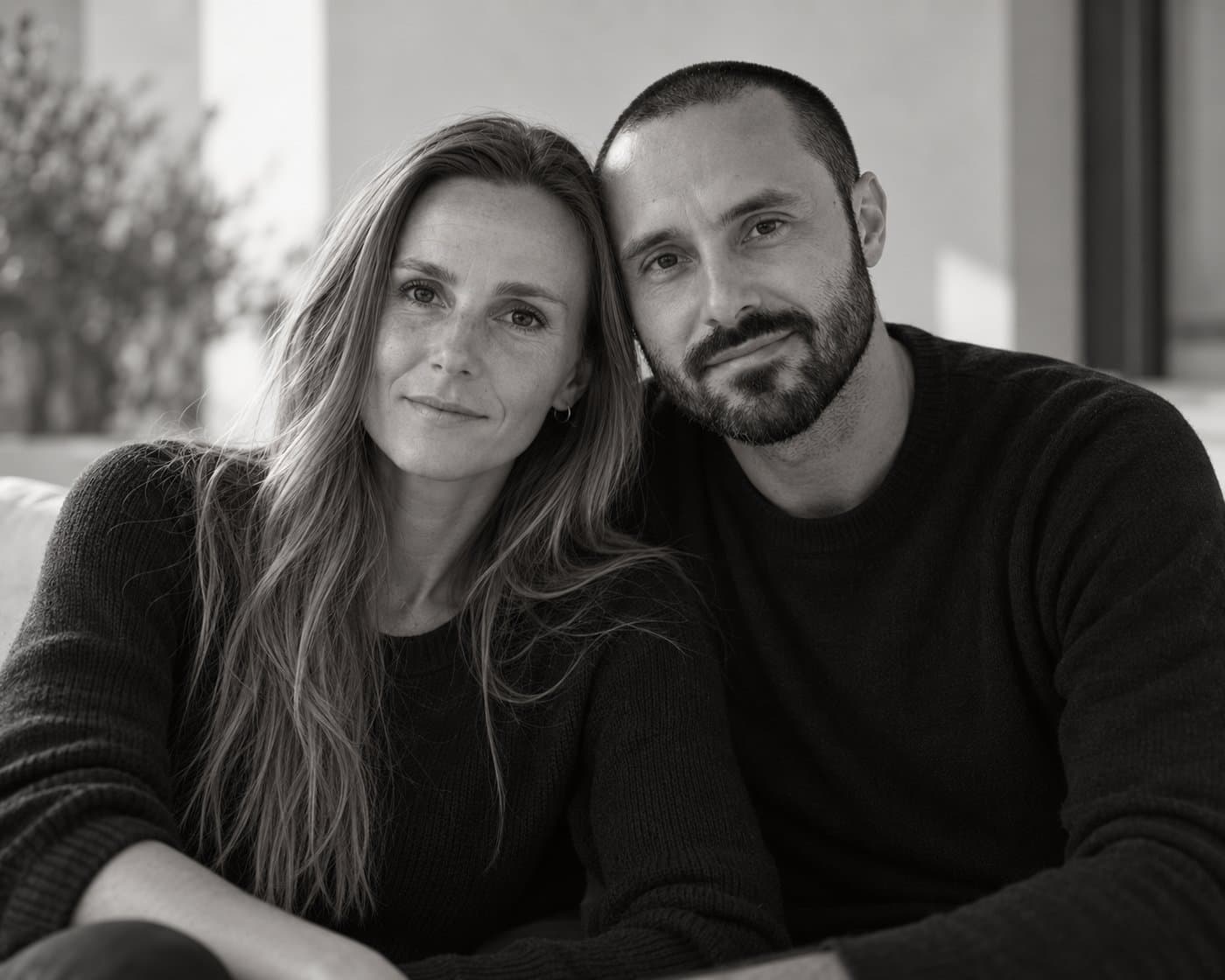 Sonny and Nina Ubertalli, founders of Maison TALLI (black and white photograph)